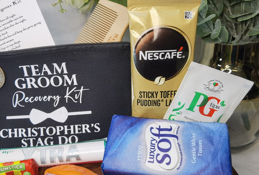 Personalised Team Groom Bachelor Party Hangover Survival Kit Stag Do Pre-filled Recovery | Best Man | Favour | Wedding | Gift |  Zip Pouch