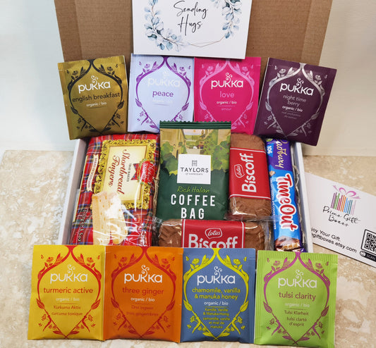 Organic Pukka Tea, Biscoff Biscuits, Coffee, Tea Gift Box, Letterbox, Personalised Gifts, Christmas, Xmas, Hug In A Box, Birthday him her