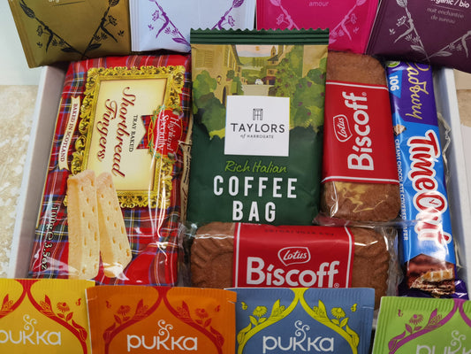 Organic Pukka Tea, Biscoff Biscuits, Coffee, Tea Gift Box, Letterbox, Personalised Gifts, Christmas, Xmas, Hug In A Box, Birthday him her