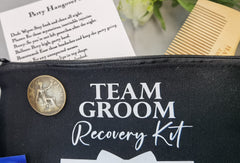 Personalised Team Groom Bachelor Party Hangover Survival Kit Stag Do Pre-filled Recovery | Best Man | Favour | Wedding | Gift |  Zip Pouch