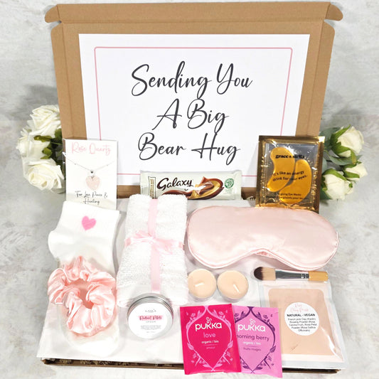 Bear Hug Care Package: Rose Quartz Necklace, Cozy Socks & Self-Care