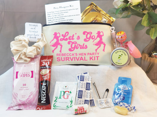 Personalised Party Hangover Kit | Lets Go Girls | Pre-filled Survival | Hen do | Birthday | Zip Pouch Favour | Wedding | Bride | Bachelorette